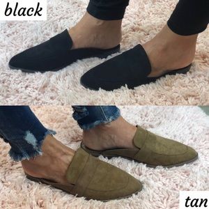 NWOT black suede mules